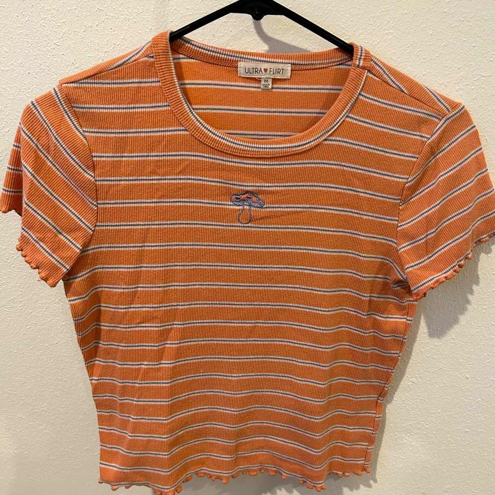 Ultra Flirt striped mushroom crop top